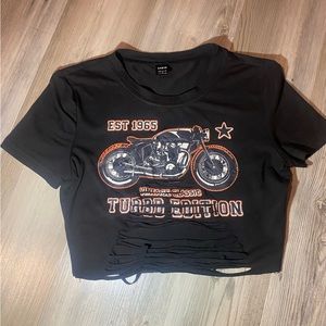 Women’s black cut up crop top . Size small